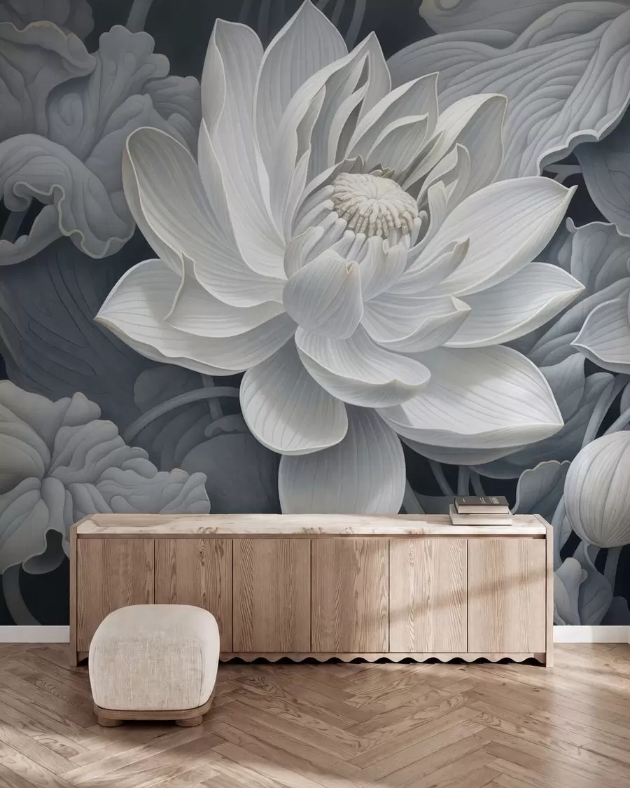 murais de parede Flores de lótus vintage com suaves tons sépia e pétalas detalhadas, ilustração botânica artística w05494