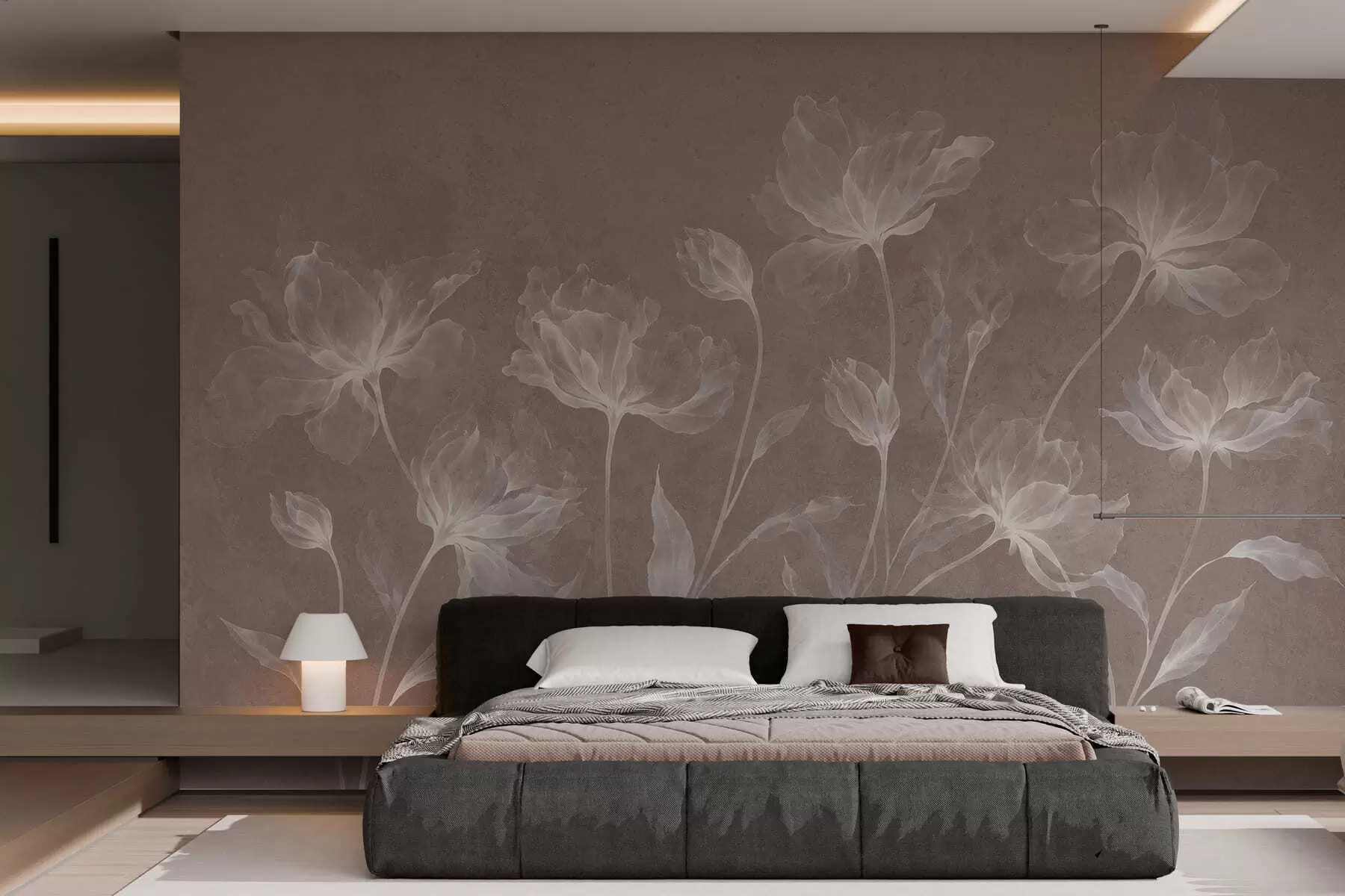 murais de parede Flores elegantes e arejadas, com pétalas translúcidas dispostas em camadas, em hastes longas e delicadas w05579v3
