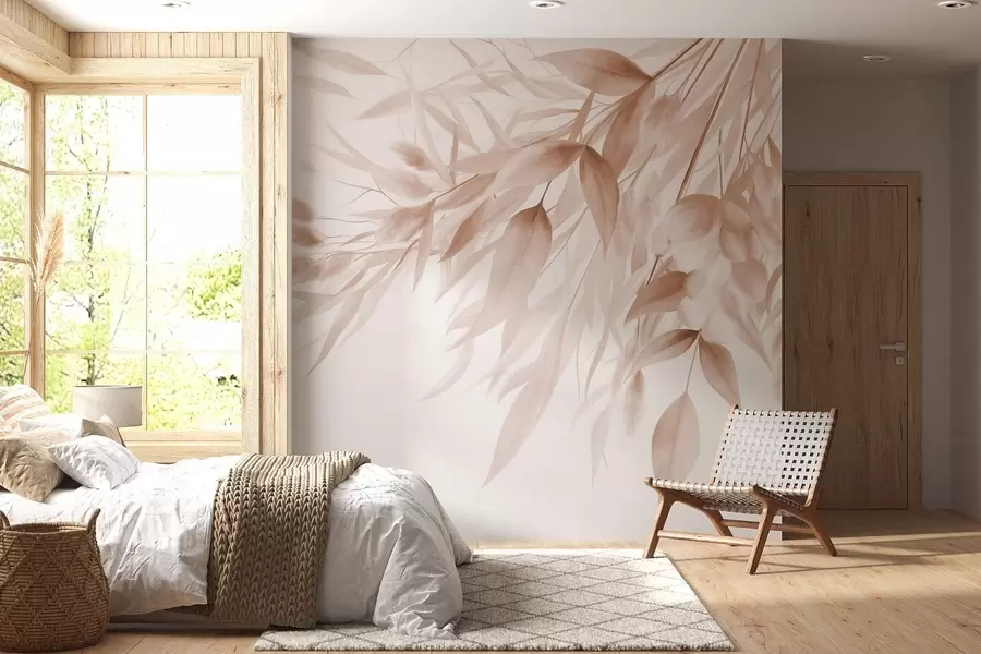 murais de parede Erva seca com textura, capim-dos-pampas e folhas, pintadas num estilo suave, semelhante à aguarela w09868v1