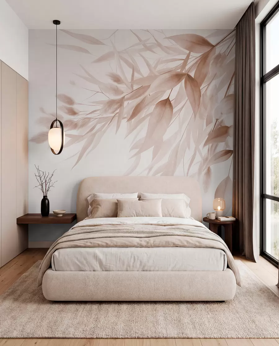 murais de parede Erva seca com textura, capim-dos-pampas e folhas, pintadas num estilo suave, semelhante à aguarela w09868v1