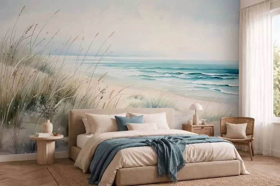 murais de parede Praia de areia com ondas e dunas w05537