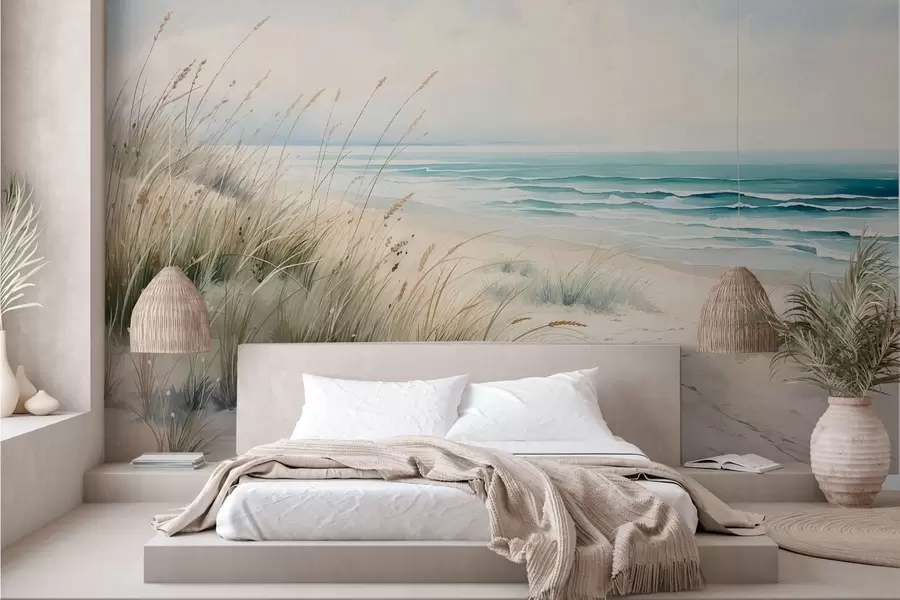 murais de parede Praia de areia com ondas e dunas w05537