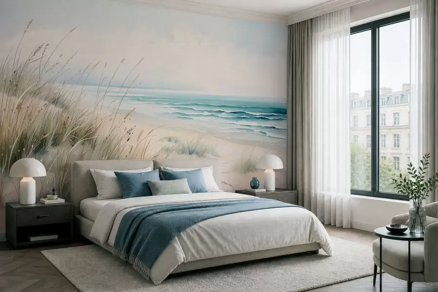 murais de parede Praia de areia com ondas e dunas w05537