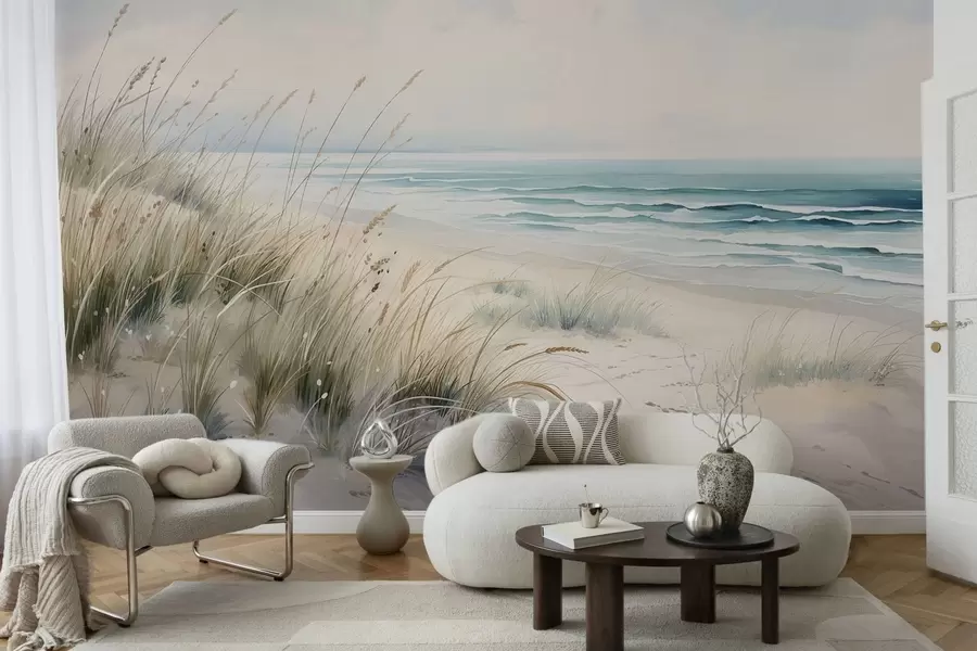 murais de parede Praia de areia com ondas e dunas w05537