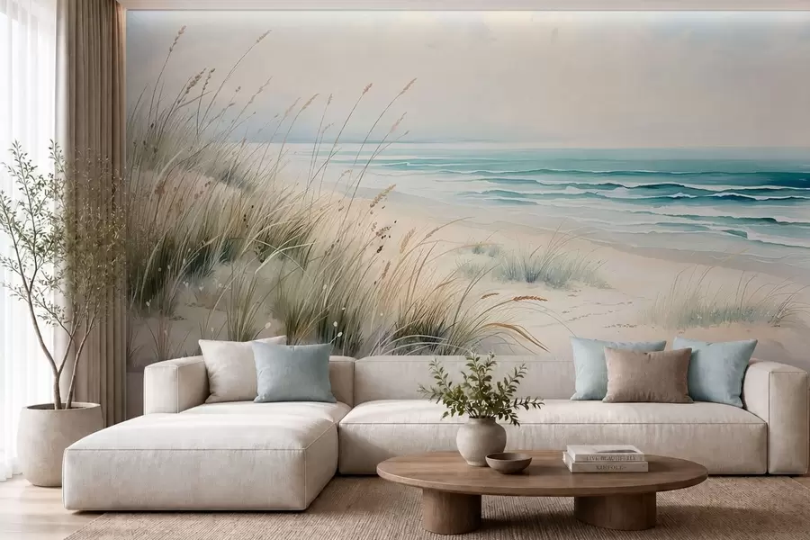 murais de parede Praia de areia com ondas e dunas w05537
