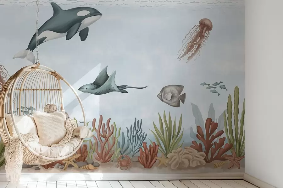 murais de parede Criaturas marinhas entre corais e algas w05545