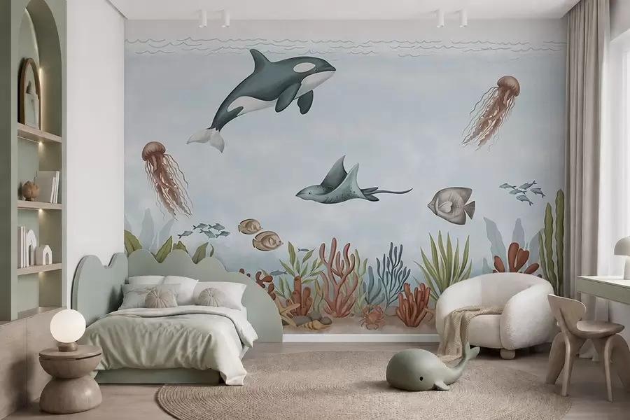 murais de parede Criaturas marinhas entre corais e algas w05545