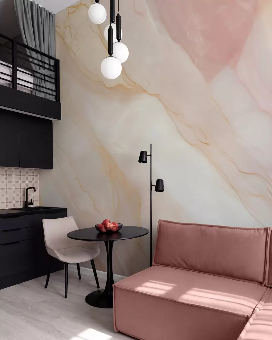 murais de parede Imitacão de um padrão abstrato com textura de mármore em tons de rosa e amarelo w05632
