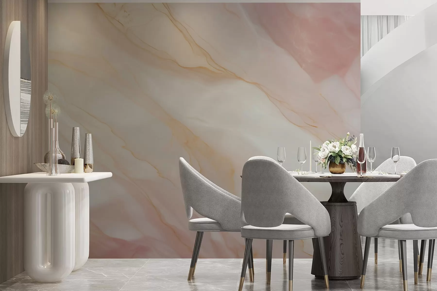 murais de parede Imitacão de um padrão abstrato com textura de mármore em tons de rosa e amarelo w05632