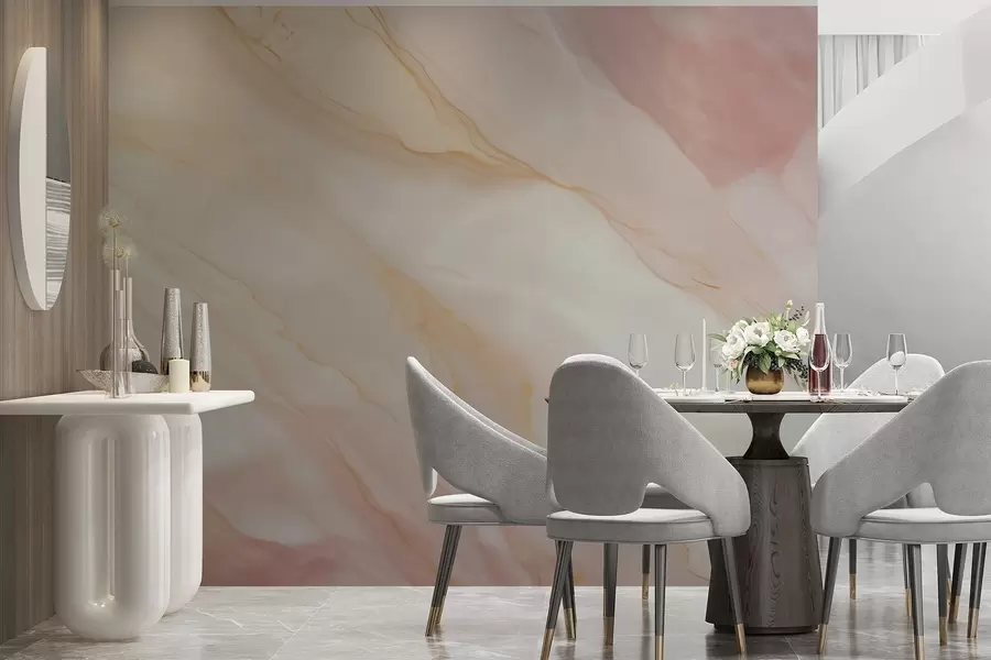 murais de parede Imitacão de um padrão abstrato com textura de mármore em tons de rosa e amarelo w05632