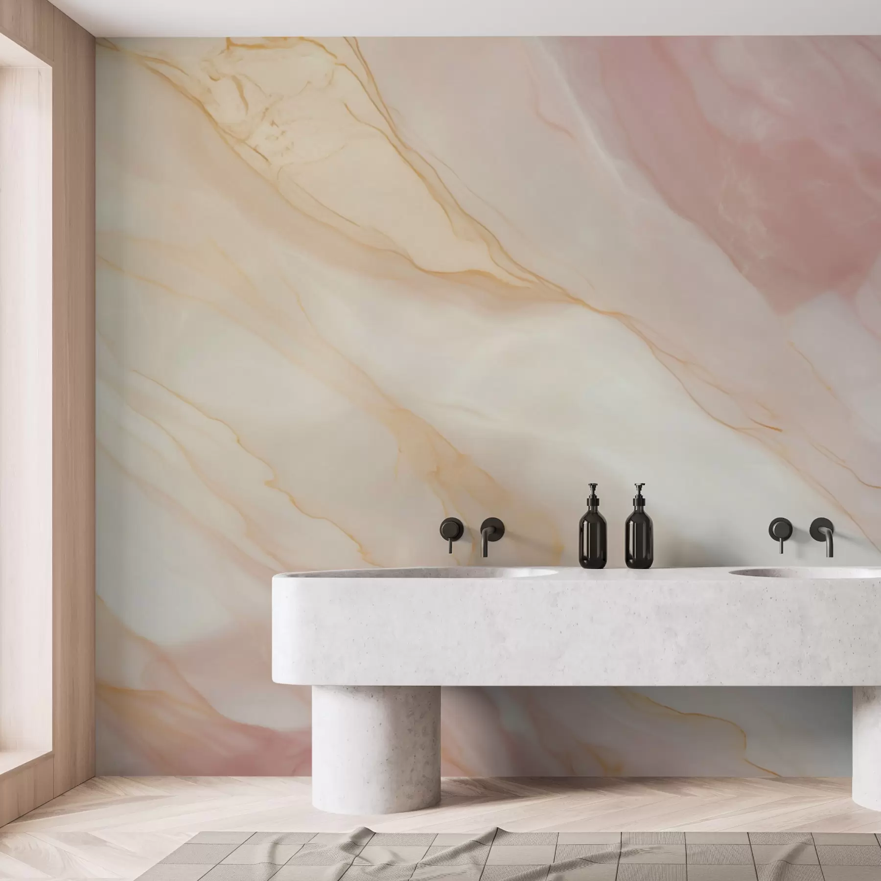 murais de parede Imitacão de um padrão abstrato com textura de mármore em tons de rosa e amarelo w05632