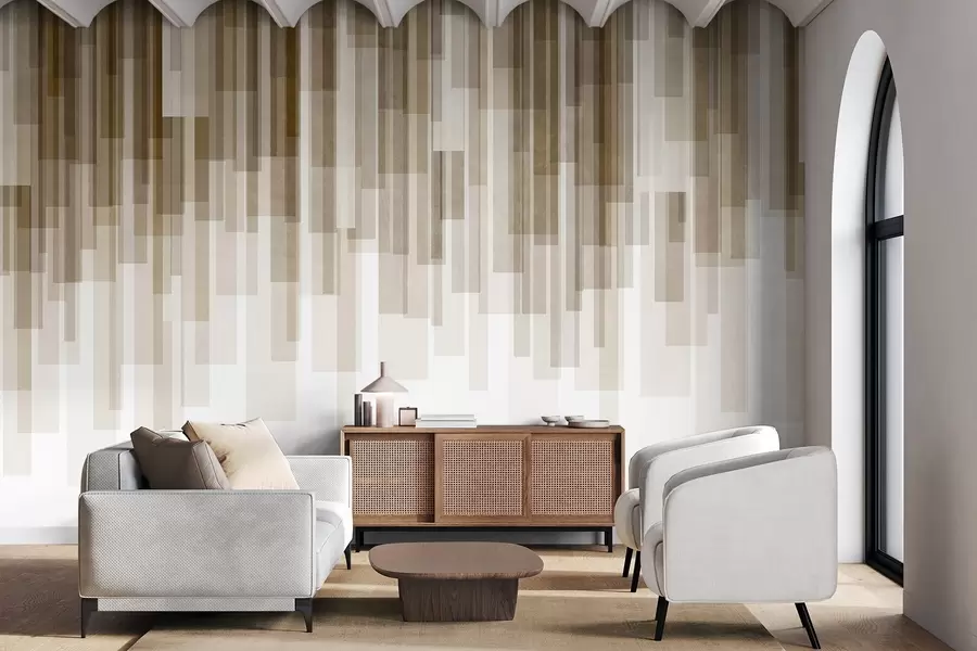 murais de parede Retângulos verticais texturados com transparências variáveis e tons de castanho, arte abstrata w09889v1