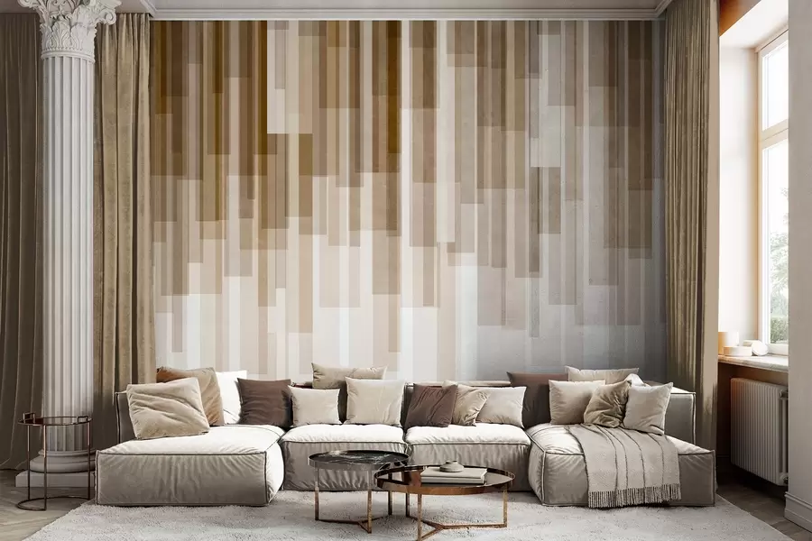 murais de parede Retângulos verticais texturados com transparências variáveis e tons de castanho, arte abstrata w09889v1