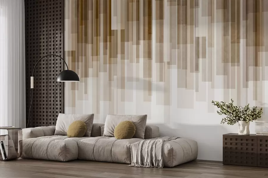 murais de parede Retângulos verticais texturados com transparências variáveis e tons de castanho, arte abstrata w09889v1