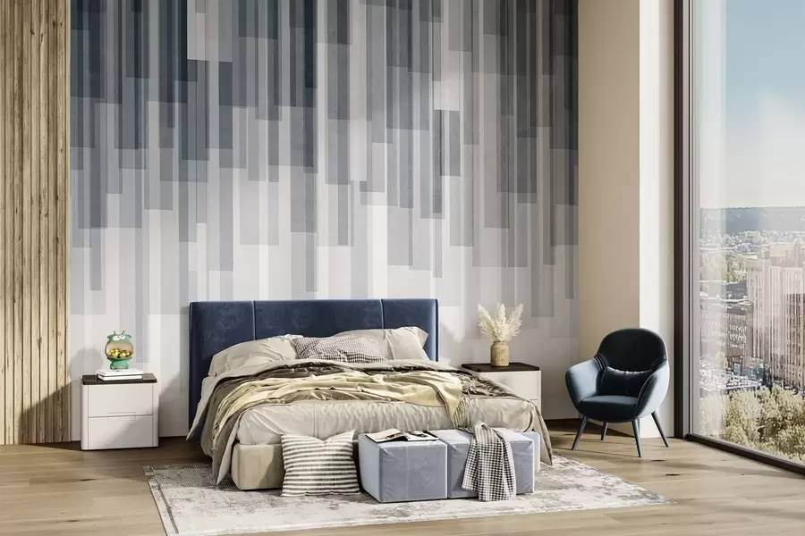 murais de parede Retângulos verticais texturados com transparências variáveis e tons de azul, arte abstrata w09889v2