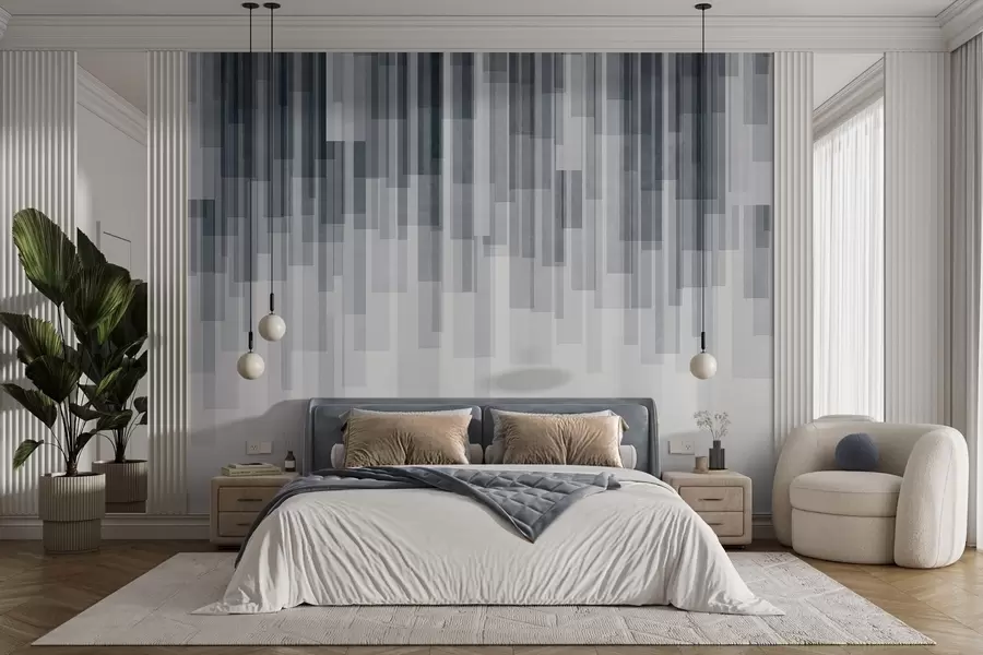 murais de parede Retângulos verticais texturados com transparências variáveis e tons de azul, arte abstrata w09889v2
