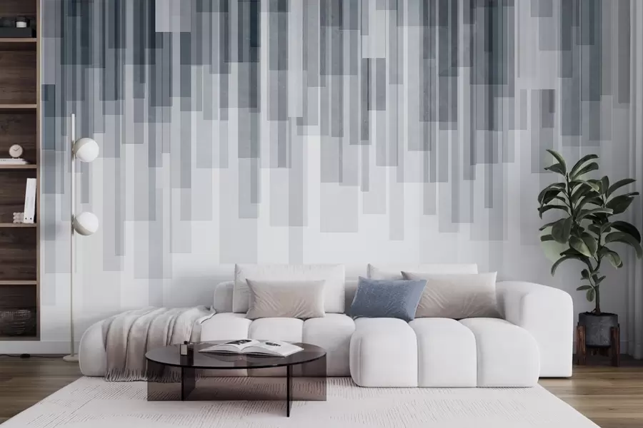 murais de parede Retângulos verticais texturados com transparências variáveis e tons de azul, arte abstrata w09889v2