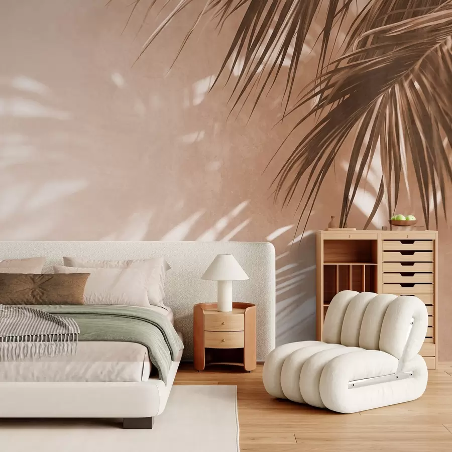 murais de parede Folhas de palmeira com textura e sombras, um ambiente tropical, minimalismo w09890