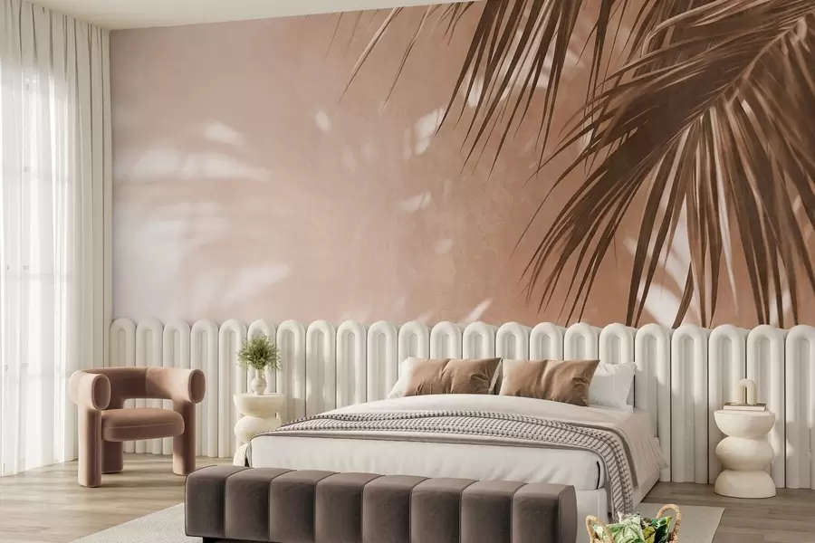 murais de parede Folhas de palmeira com textura e sombras, um ambiente tropical, minimalismo w09890