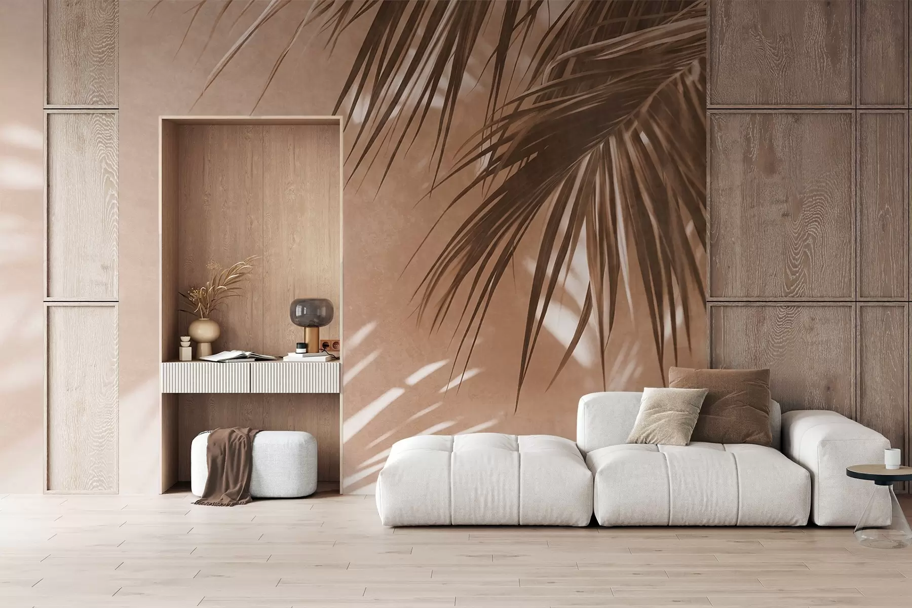 murais de parede Folhas de palmeira com textura e sombras, um ambiente tropical, minimalismo w09890