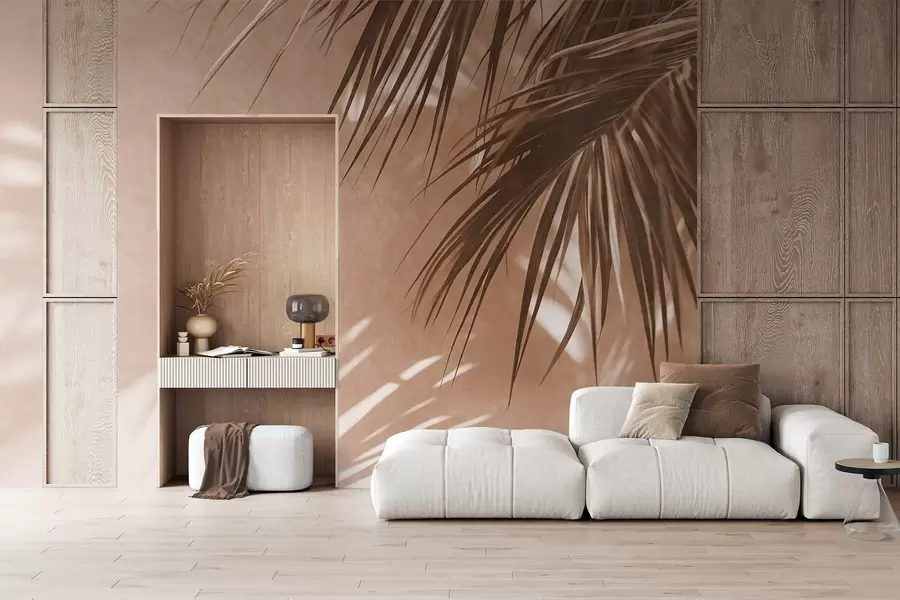 murais de parede Folhas de palmeira com textura e sombras, um ambiente tropical, minimalismo w09890