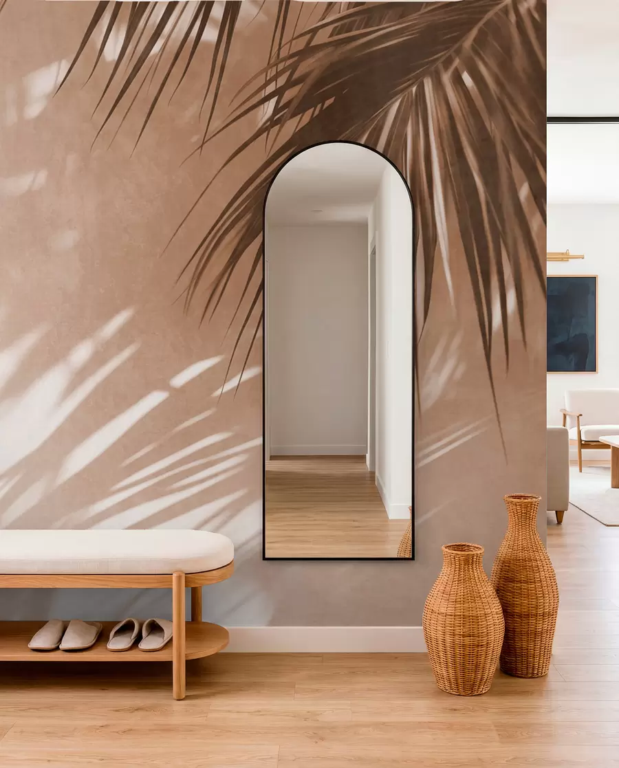 murais de parede Folhas de palmeira com textura e sombras, um ambiente tropical, minimalismo w09890