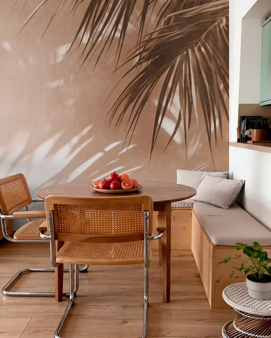 murais de parede Folhas de palmeira com textura e sombras, um ambiente tropical, minimalismo w09890