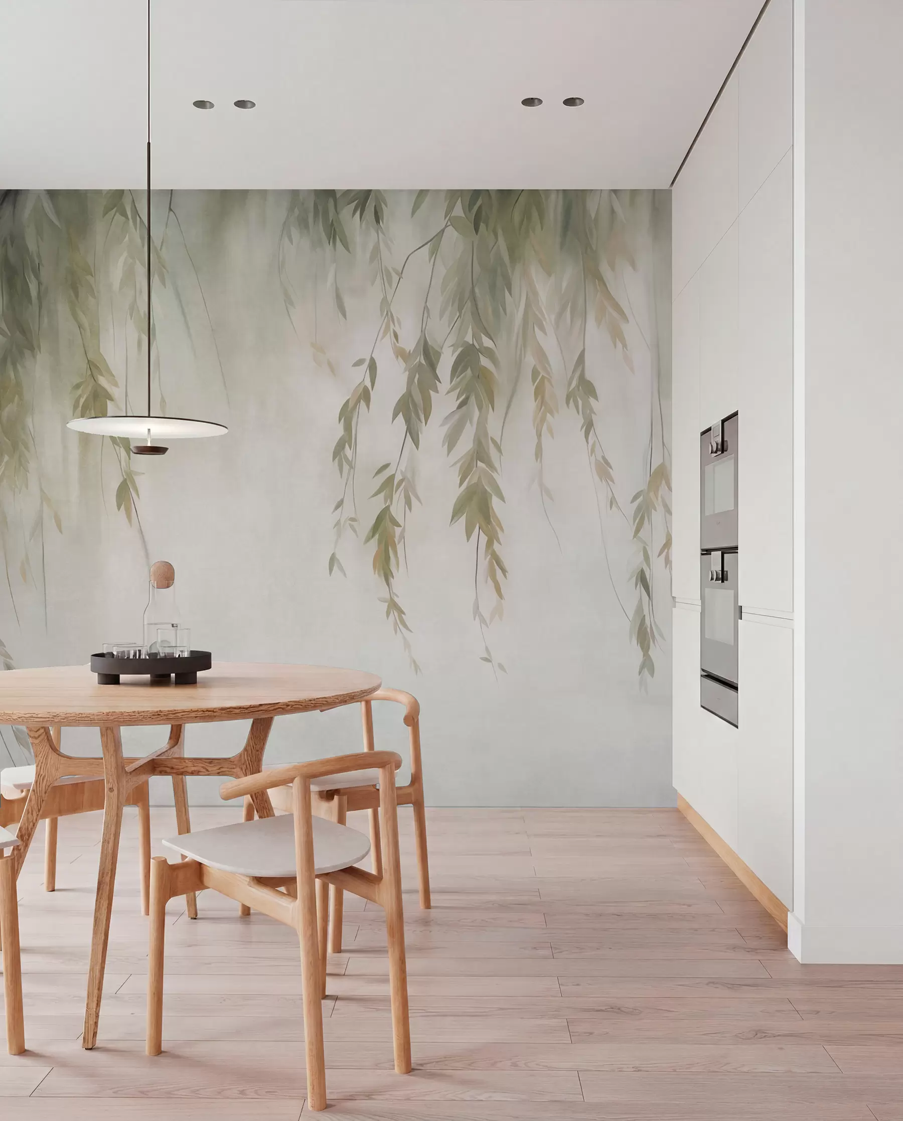 murais de parede Ramos de salgueiro com folhas verde-claro pendentes sobre um fundo suave, em estilo aquarela w09893