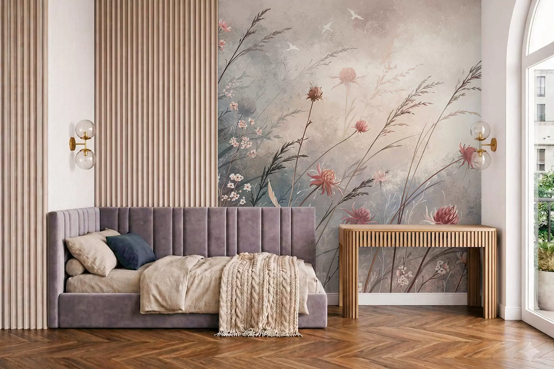 murais de parede Delicadas flores silvestres num cenário enevoado em tons pastel w05538