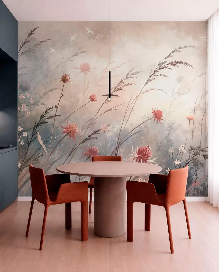 murais de parede Delicadas flores silvestres num cenário enevoado em tons pastel w05538