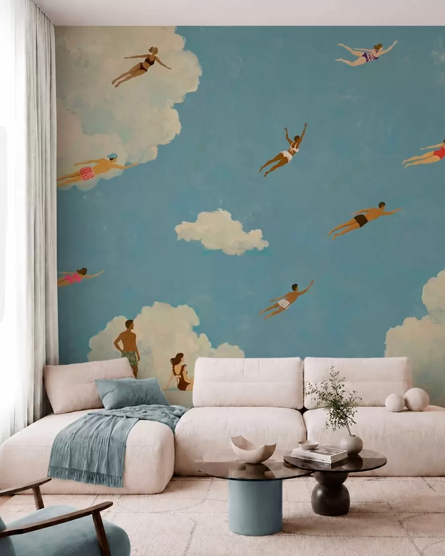 murais de parede Pessoas a flutuar entre as nuvens num céu azul w05628