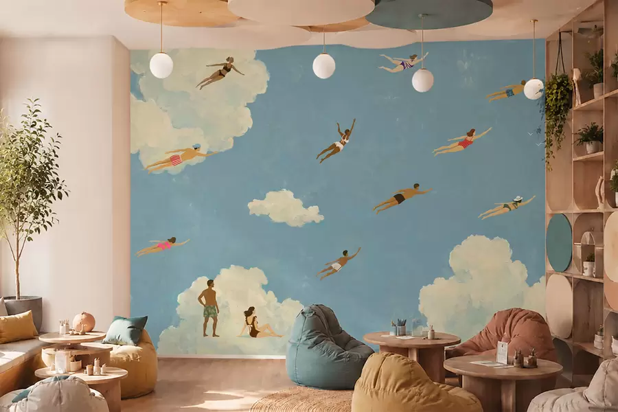 murais de parede Pessoas a flutuar entre as nuvens num céu azul w05628