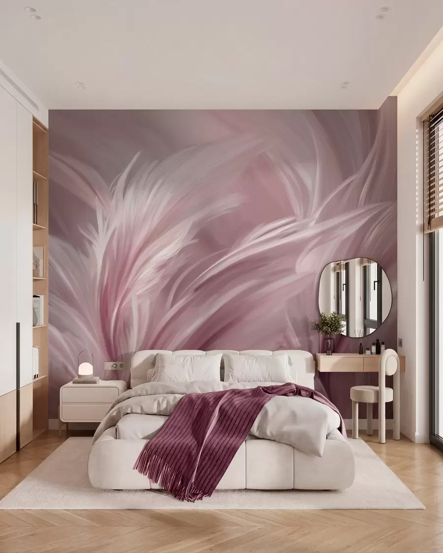 murais de parede Penas elegantes em tons de rosa w05658v1