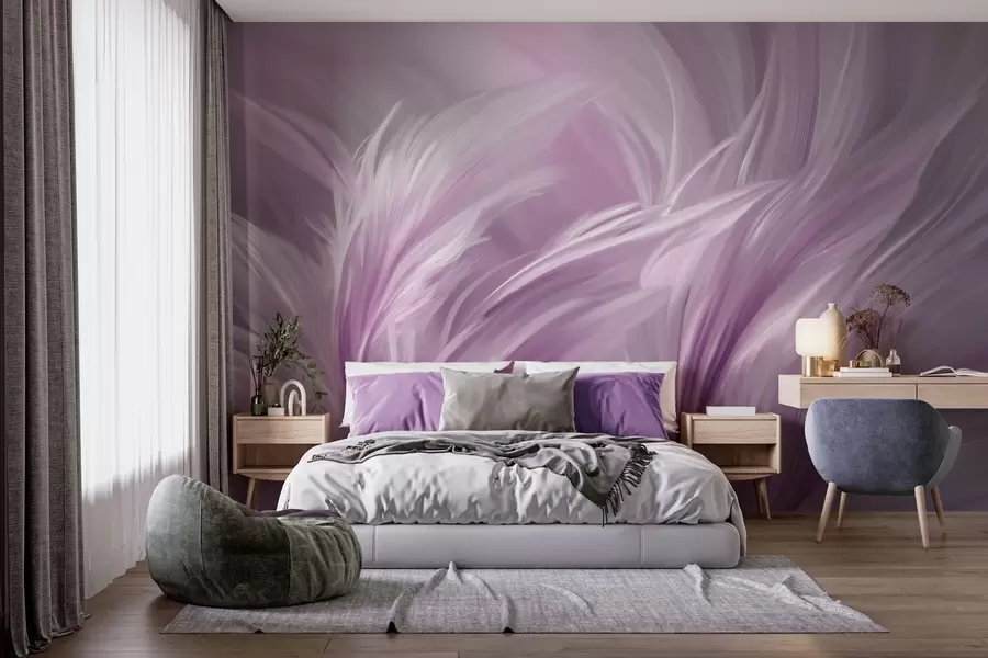 murais de parede Penas elegantes em tons de roxo w05658v2