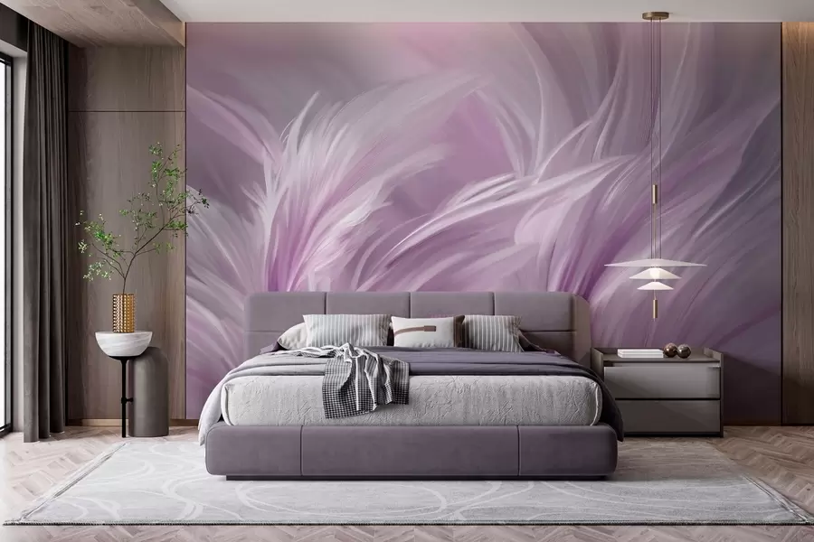 murais de parede Penas elegantes em tons de roxo w05658v2
