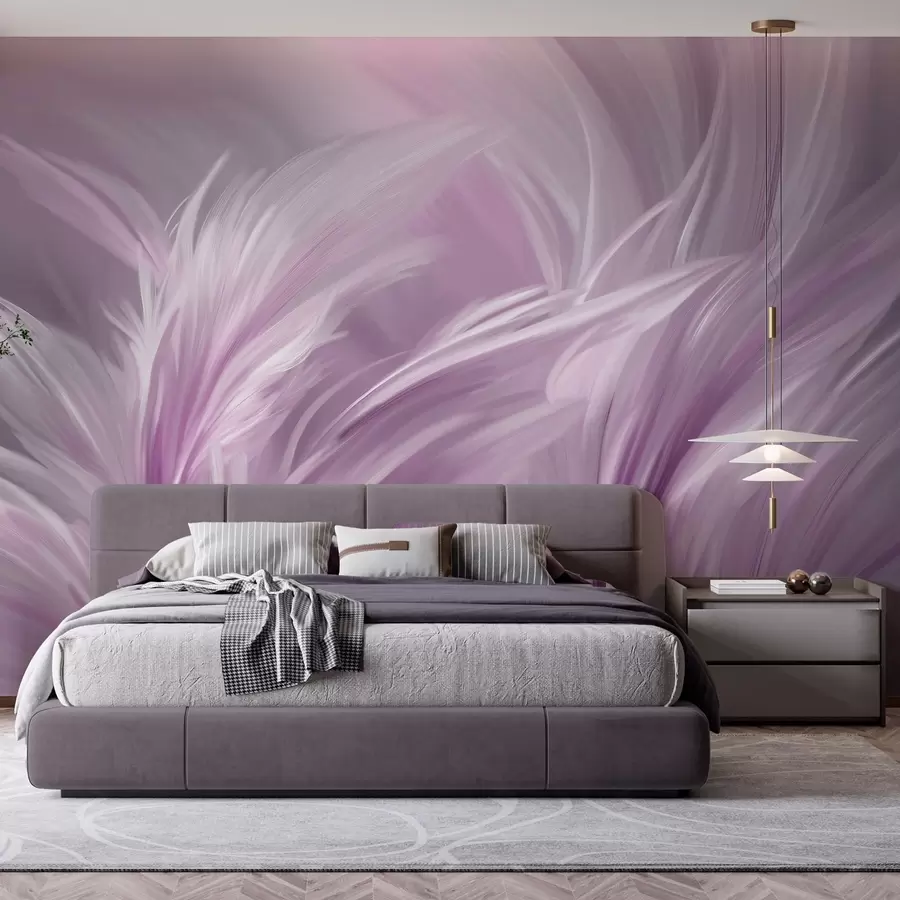murais de parede Penas elegantes em tons de roxo w05658v2