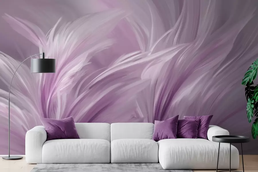 murais de parede Penas elegantes em tons de roxo w05658v2
