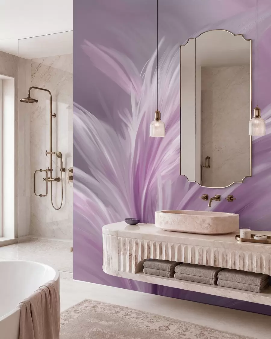 murais de parede Penas elegantes em tons de roxo w05658v2