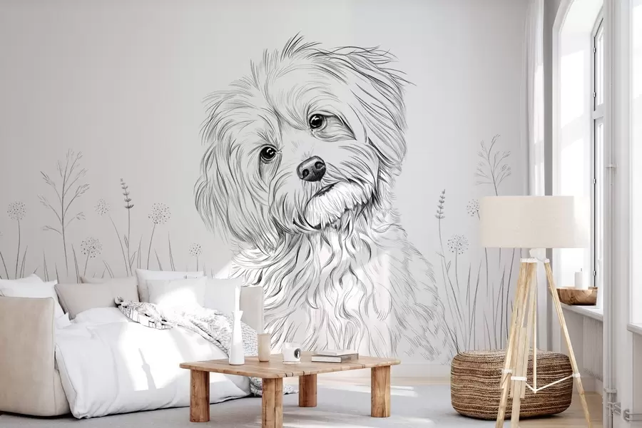murais de parede Um desenho giro de um cão na relva w05656