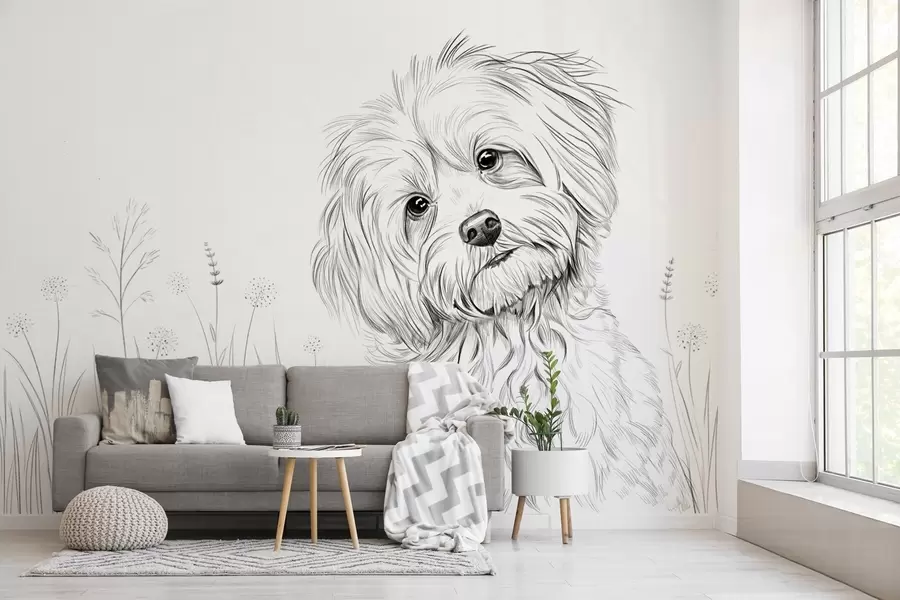 murais de parede Um desenho giro de um cão na relva w05656