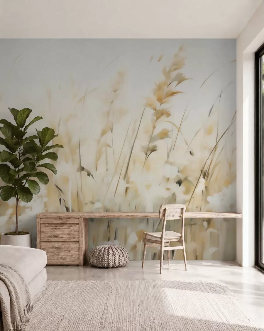 murais de parede Imitacão de pintura com gramíneas abstratas w05669