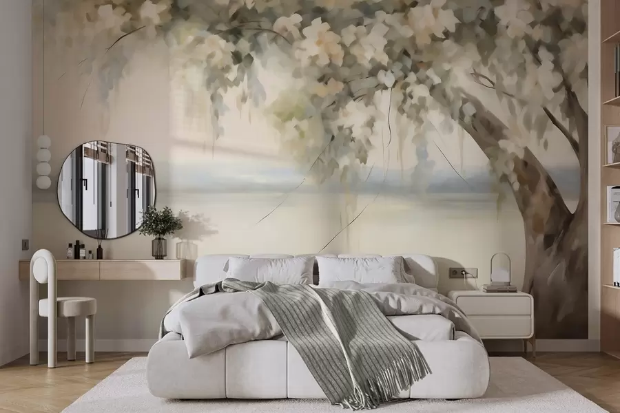 murais de parede Pintura que imita uma árvore junto ao lago w05670