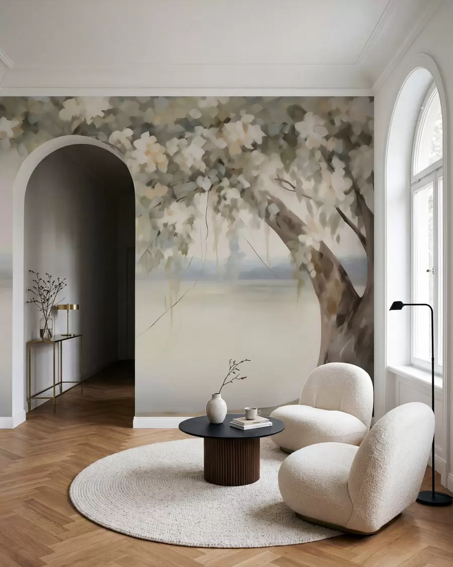 murais de parede Pintura que imita uma árvore junto ao lago w05670