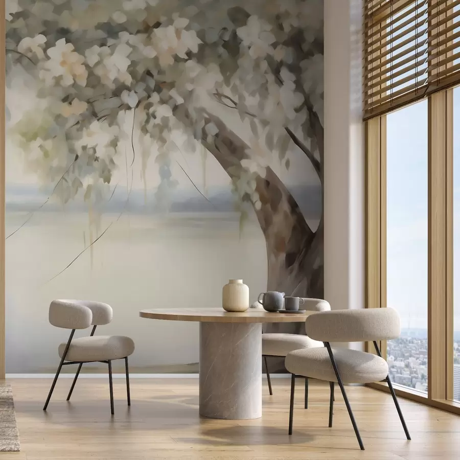 murais de parede Pintura que imita uma árvore junto ao lago w05670
