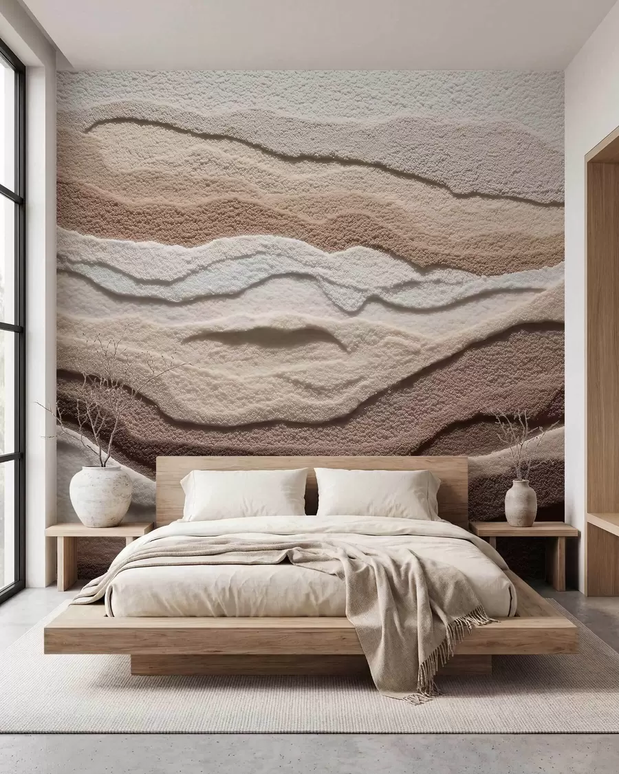 murais de parede Mural texturado com formações de areia em camadas numa paleta de tons bege quentes w09807
