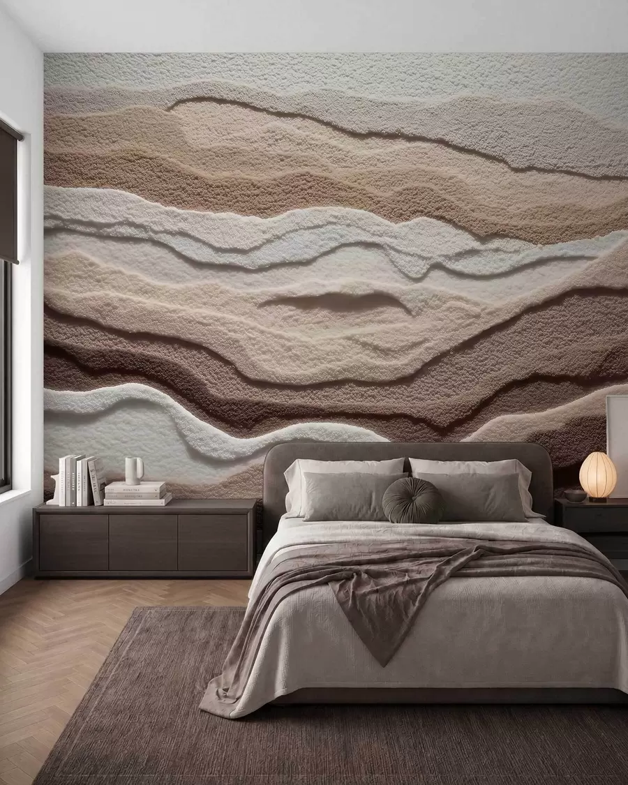 murais de parede Mural texturado com formações de areia em camadas numa paleta de tons bege quentes w09807