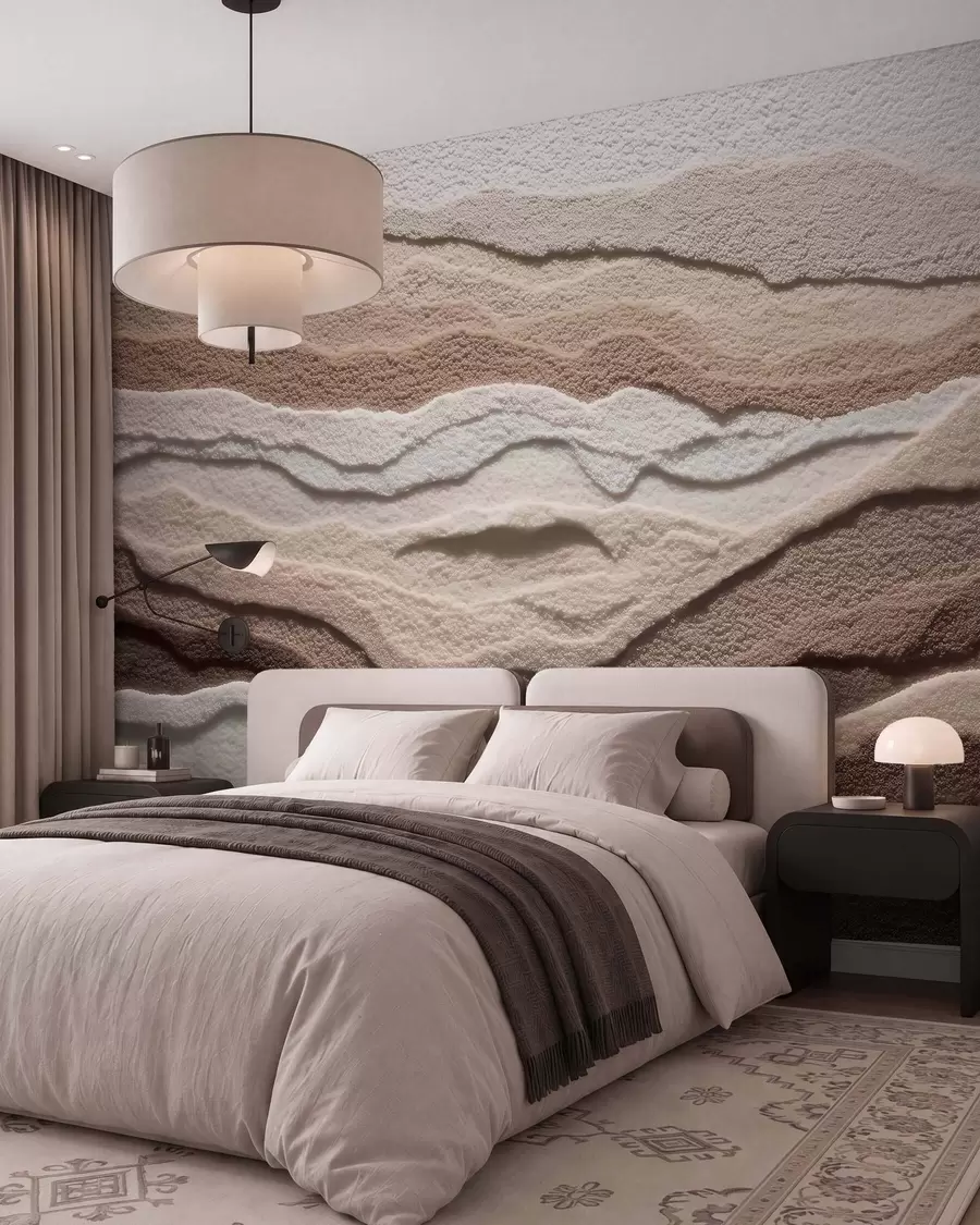 murais de parede Mural texturado com formações de areia em camadas numa paleta de tons bege quentes w09807