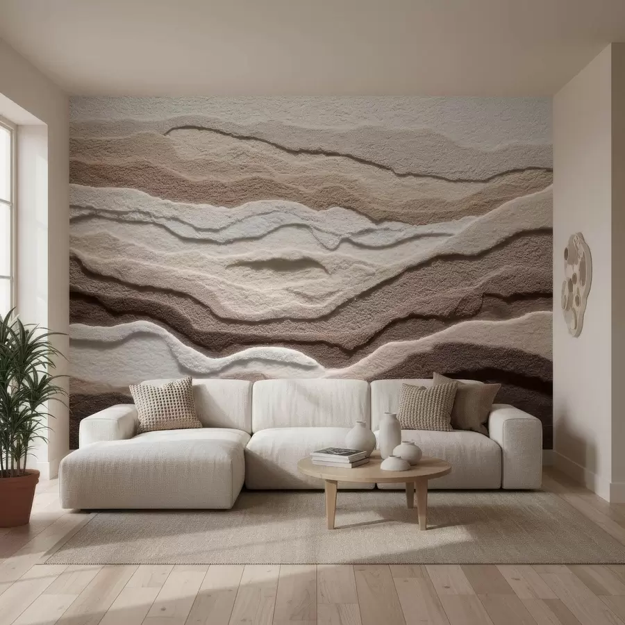murais de parede Mural texturado com formações de areia em camadas numa paleta de tons bege quentes w09807