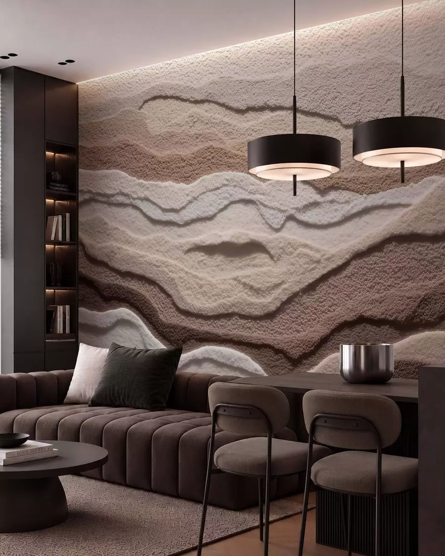 murais de parede Mural texturado com formações de areia em camadas numa paleta de tons bege quentes w09807