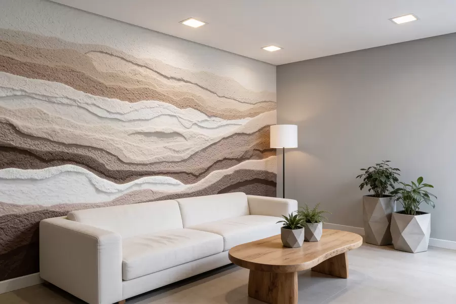 murais de parede Mural texturado com formações de areia em camadas numa paleta de tons bege quentes w09807